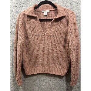 Sincerely Jules Sweater Rose/Mauve Long Sleeve Pullover Cropped V Neck Small